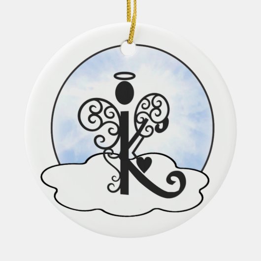 Letter K Alphabet Initiaal Monogram w Angel Clouds Keramisch Ornament (Voorkant)