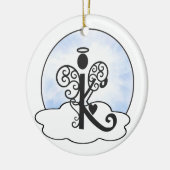 Letter K Alphabet Initiaal Monogram w Angel Clouds Keramisch Ornament (Links)