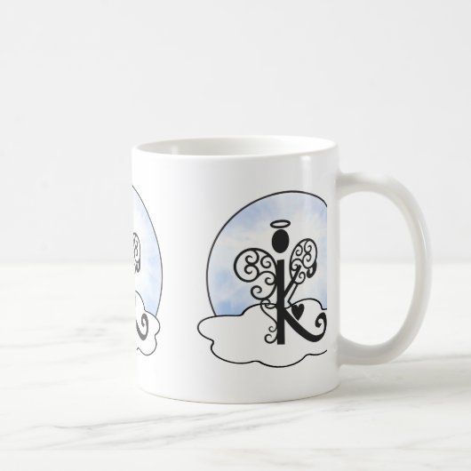 Letter K Alphabet Initiaal Monogram w Angel Clouds Koffiemok (Rechts)