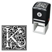 Letter K art nouveau black and white Tegel Zelfinktende Stempel (In situ)