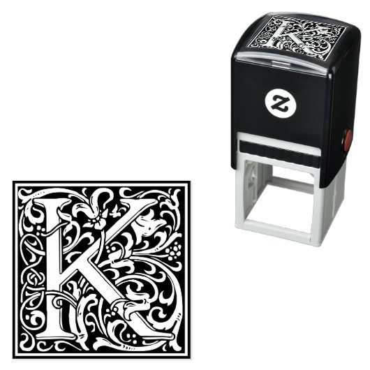 Letter K art nouveau black and white Tegel Zelfinktende Stempel (In situ)