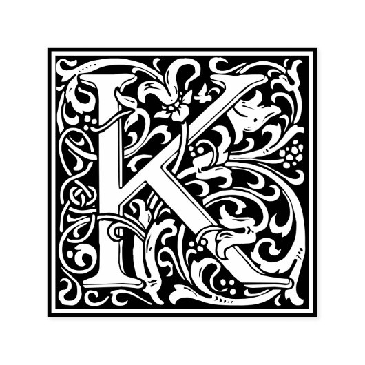 Letter K art nouveau black and white Tegel Zelfinktende Stempel (Design)