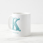 Letter K Blauwgroen Monogram Modern Name Coffee Mo Koffiemok (Voorkant links)