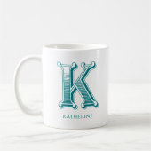 Letter K Blauwgroen Monogram Modern Name Coffee Mo Koffiemok (Links)