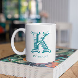 Letter K Blauwgroen Monogram Modern Name Coffee Mo Koffiemok