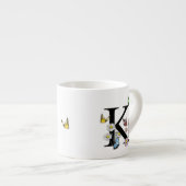 Letter K Bloem Vlinder Monogram Initiaal     Espresso Kop (Voorkant rechts)