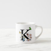 Letter K Bloem Vlinder Monogram Initiaal     Espresso Kop (Rechts)