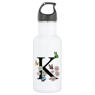 Letter K Bloemenschildering Waterverf Vlinder Mono Waterfles