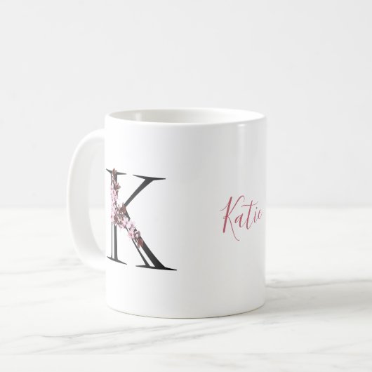 Letter K, Cherry Blossom | Naam Monogram Koffiemok (Voorkant links)