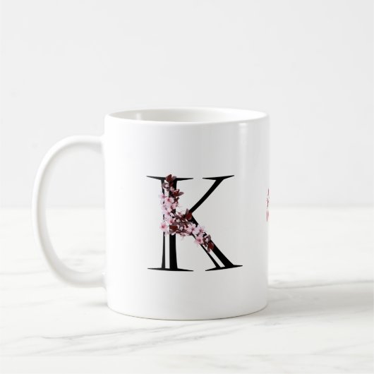 Letter K, Cherry Blossom | Naam Monogram Koffiemok (Links)