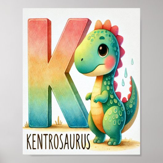 Letter K, Dinosaur Alphabet Waterverf Poster (Voorkant)