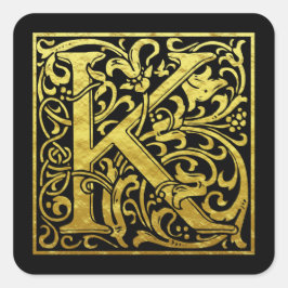 Letter K Eerste Letter Faux Gold zwart Vierkante Sticker