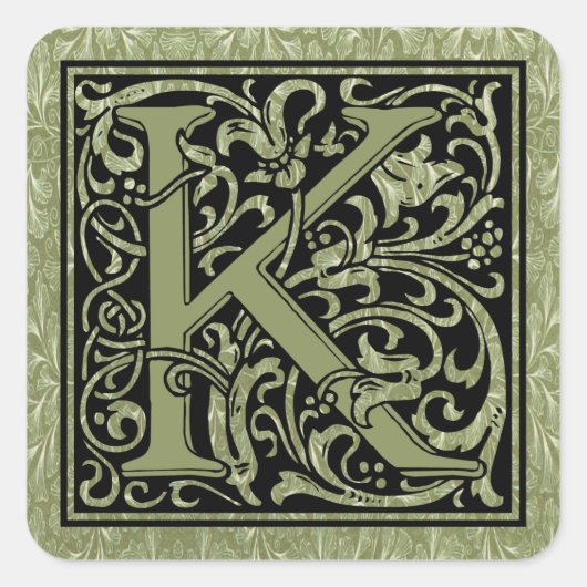 Letter K Eerste Letter Monogram Vierkante Sticker (Voorkant)