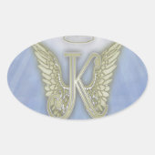 Letter K Engel Monogram Ovale Sticker (Voorkant)