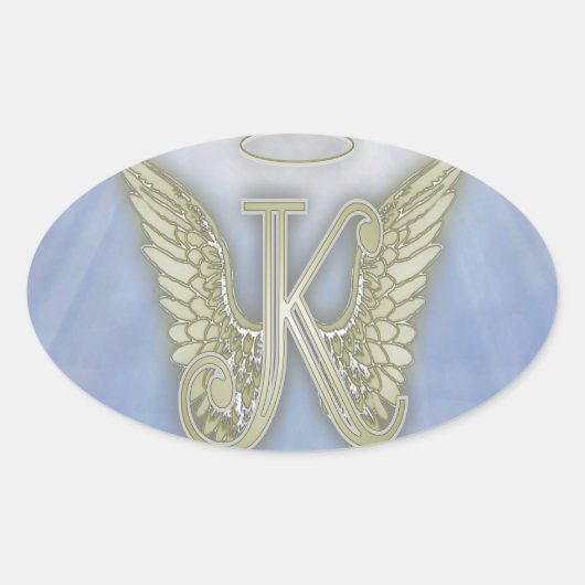 Letter K Engel Monogram Ovale Sticker (Voorkant)