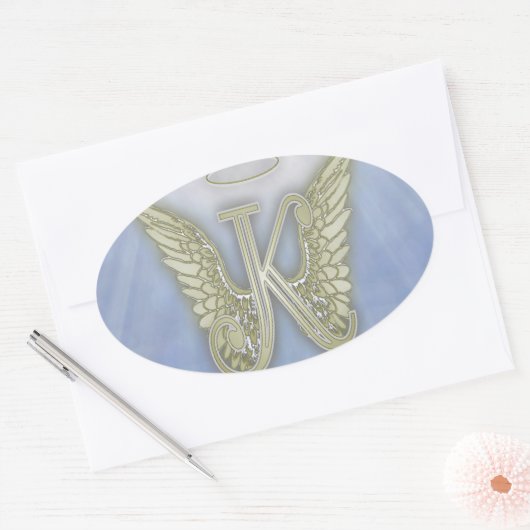 Letter K Engel Monogram Ovale Sticker (Envelop)