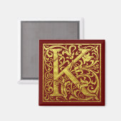 Letter K First Letter Faux Gold Red Magneet (Voorkant / Achterkant)