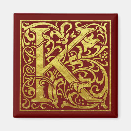 Letter K First Letter Faux Gold Red Magneet
