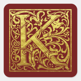Letter K First Letter Faux Gold Red Vierkante Sticker