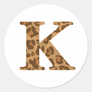 Letter K First Name Monogram Initiaal Leopard Prin Ronde Sticker