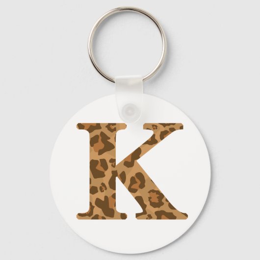 Letter K First Name Monogram Initiaal Leopard Prin Sleutelhanger (Voorkant)