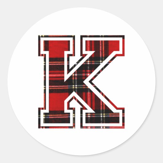 Letter K First Name Monogram Initiaal Tartan Print Ronde Sticker (Voorkant)