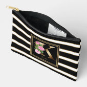 Letter K Floral Monogram Zwart Wit Goud Strepen Etui (Open)