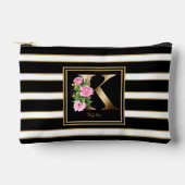 Letter K Floral Monogram Zwart Wit Goud Strepen Etui (Voorkant)