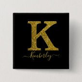 Letter K glitter Vierkante Button 5,1 Cm (Voorkant)