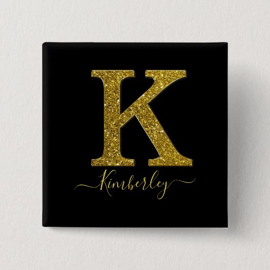 Letter K glitter Vierkante Button 5,1 Cm (Voorkant)