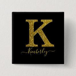 Letter K glitter Vierkante Button 5,1 Cm