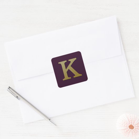 Letter K Gold Square Sticker (Envelop)