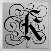 Letter K, Gothic Monogram Black Poster (Voorkant)