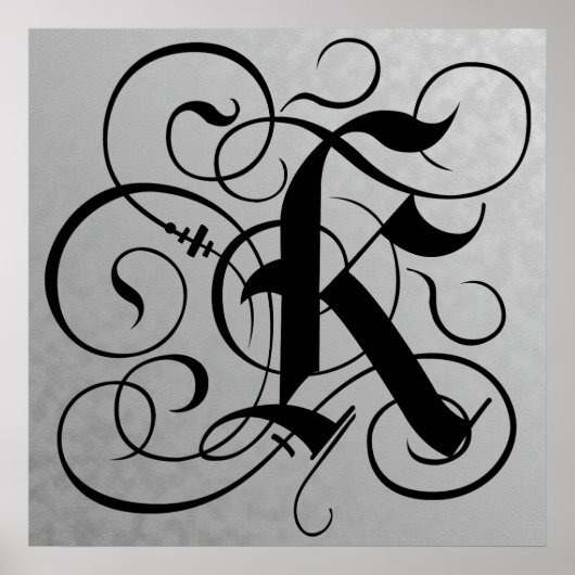 Letter K, Gothic Monogram Black Poster (Voorkant)