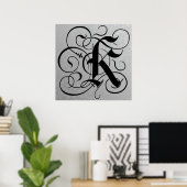 Letter K, Gothic Monogram Black Poster (Thuiskantoor)