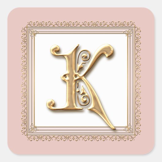 Letter K - Goud & Kant Classic Formele Huwelijkssl Vierkante Sticker (Voorkant)
