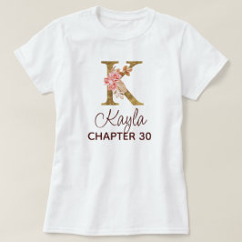 Letter K Gouden Monogram Blush Roze Rozen Verjaard T-shirt