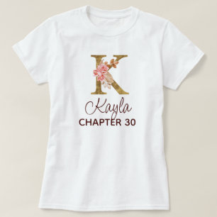 Letter K Gouden Monogram Blush Roze Rozen Verjaard T-shirt