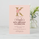 Letter K Gouden Monogram Roze Rozen Kaart (Staand voorkant)