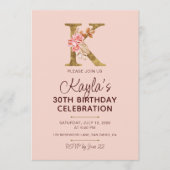 Letter K Gouden Monogram Roze Rozen Kaart (Voorkant)