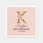 Letter K Gouden Monogram Roze Rozen Servet (Voorkant)