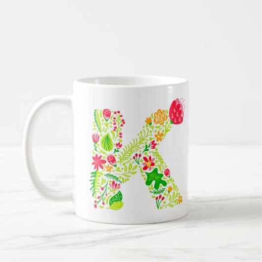 Letter K in Flowers Coffee Mok (Links)