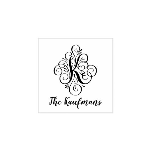 Letter K Initiaal Elegant Flourish Monogram Name Rubberstempel (Afrduk)