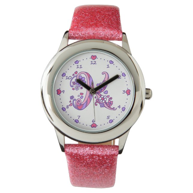Letter K initiaal monogram doodle hart meisjes hor Horloge (Voorkant)