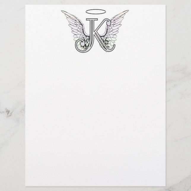 Letter K Initiaal Monogram met Angel Wings & Halo (Voorkant)