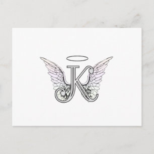 Letter K Initiaal Monogram met Angel Wings & Halo Briefkaart