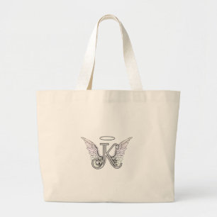 Letter K Initiaal Monogram met Angel Wings & Halo Grote Tote Bag