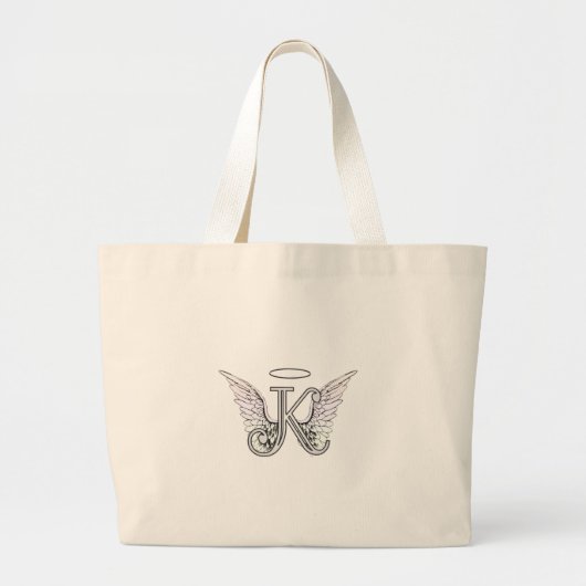 Letter K Initiaal Monogram met Angel Wings & Halo Grote Tote Bag (Voorkant)