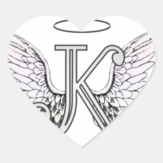 Letter K Initiaal Monogram met Angel Wings & Halo Hart Sticker (Voorkant)