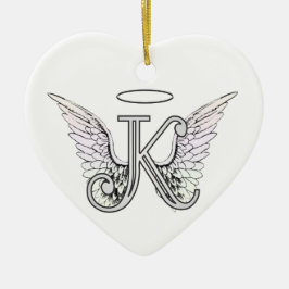 Letter K Initiaal Monogram met Angel Wings & Halo Keramisch Ornament